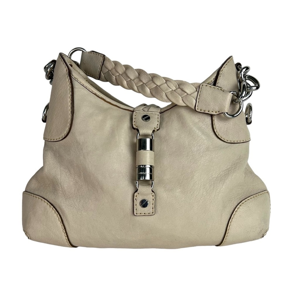 Michael Kors Ivory Hobo Bag Baguette Purse Braided Strap Magnetic Closure boho